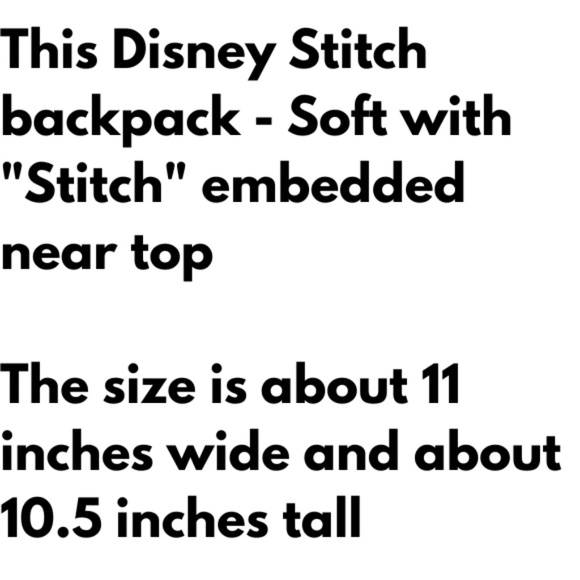 Stitch Disney Soft Backpack  2 zippers - top & side -11" Wide & 10.5" Tall About - Picture 5 of 6